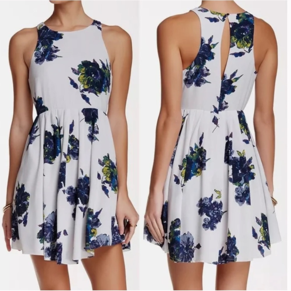 Free People  Cloud Combo Floral "Flutter By" Pleated Mini Dress Open Back